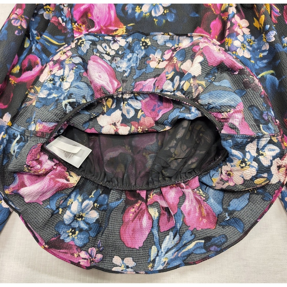Express Womens Floral Peplum Top S V-Neck Long Sleeve Smocked Boho Romantic NWT - Picture 11 of 11